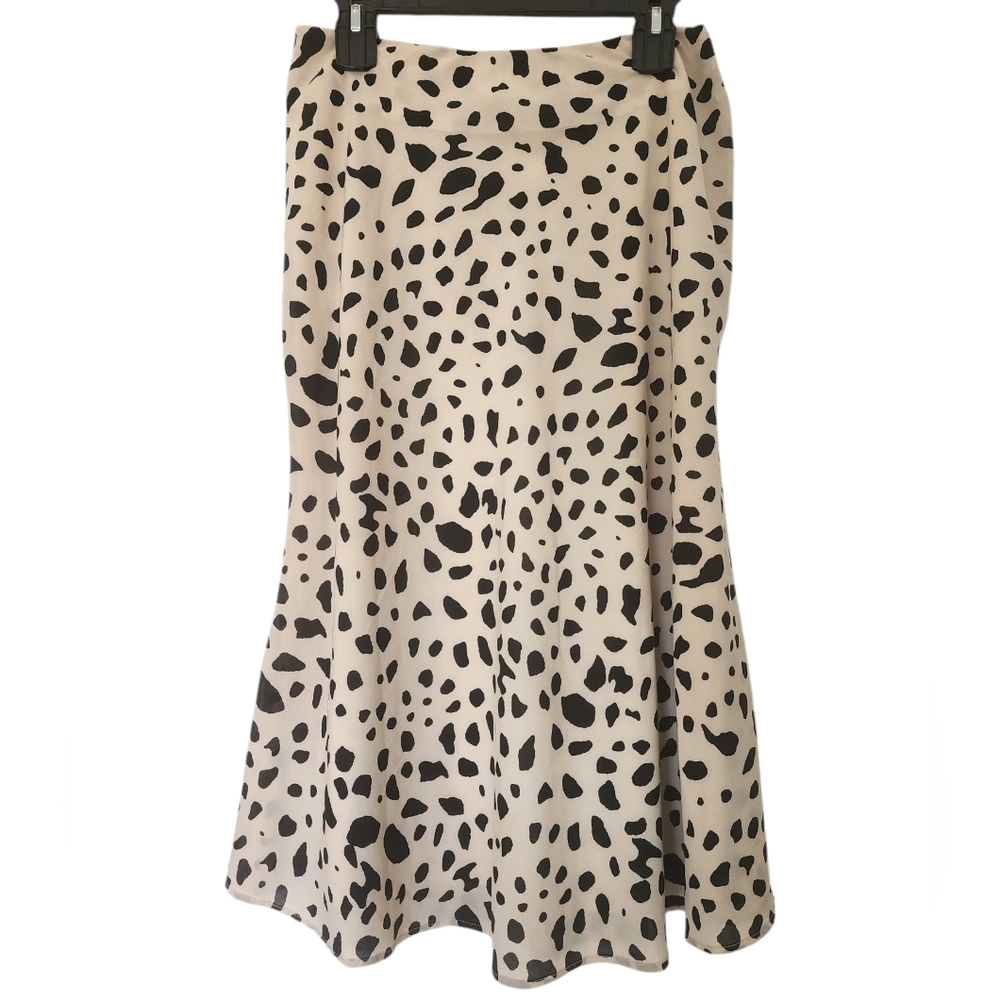 JAPNA leopard print midi skirt, size L, black/cream